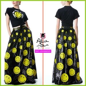 Alice + Olivia Tina Smiley Black Yellow Sequin Embellished Ball Gown Skirt